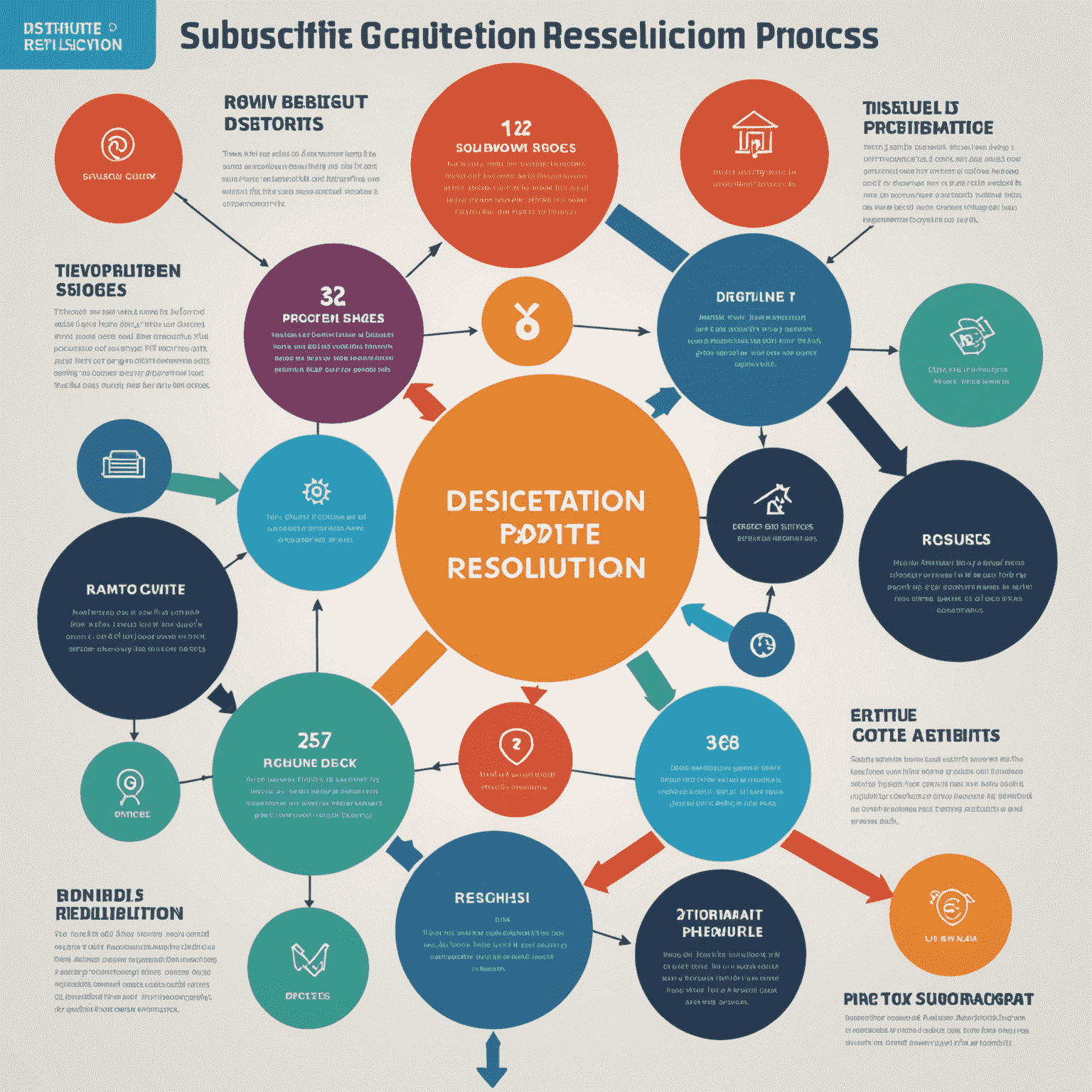 An infographic showing the steps of the dispute resolution process, including submission, review, and decision stages. The image uses icons to represent each step and arrows to show the flow of the process.