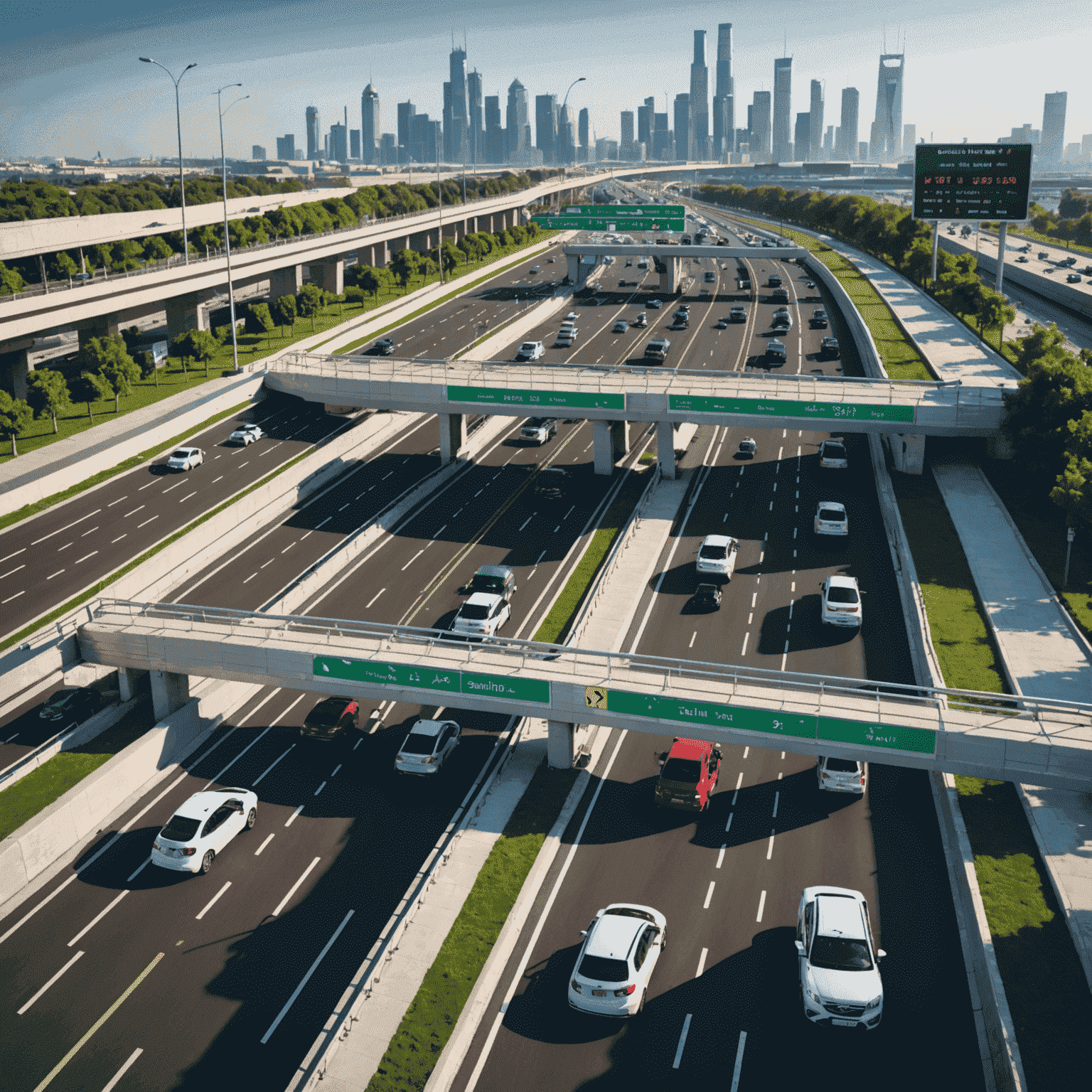 An infographic showing the Salik toll system with gates, sensors, and a flowing traffic. The image highlights new features and improvements to the system.