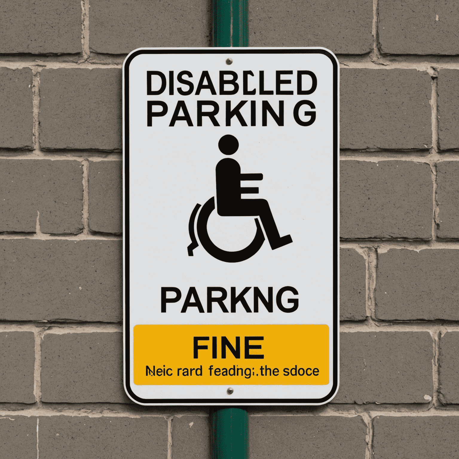 Parking sign indicating a disabled parking space with a clear warning about fines